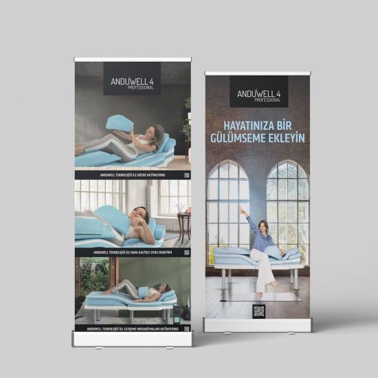 ANDUWELL Dijital Baskılı 85x200 Roll-Up Banner Reklam Standı 2’li Set