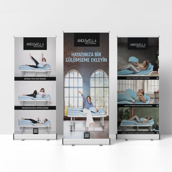 ANDUWELL Dijital Baskılı 85x200 Roll-Up Banner Reklam Standı 3’lü Set